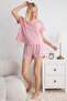 Pembe %100 Pamuklu Kalp Patchli Şortlu Örme Pijama Takımı THMSS25PT00155