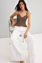 Açık Kahverengi Pamuklu Gabardin Askılı Peplum Dokuma Bluz TWOSS25BZ00537 - 3