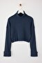 Indigo Kıvrılabilir Balıkçı Yaka Düz Crop Basic Triko Kazak TWOAW22KZ0223 - 6