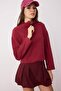 Bordo Selanik/Triko Görünümlü Fermuarlı Yaka Regular/Normal Kalıp Örme Sweatshirt TWOAW22SW0732 - 7