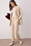 Krem İçten Bağlamalı Keten Görünümlü Kimono-Pantolon Dokuma Takım TCTSS23US00061