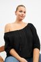 Black Lace Front Woven Blouse - 2