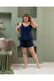 Women's Pajama Set with 100% Cotton Rope Strap Plus Size Shorts - Wide Size Range - Navy Blue - 2