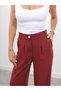 Women's High Waist Pleated Palazzo Burgundy Trousers with Elastic Back - 2