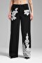 Women's Lace Appliqued Design Palazzo Pants - 3