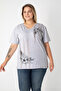 Printed Slit Cotton Women's V-Neck Plus Size T-Shirt - 2