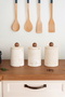 Marble Travertine 3-Piece Spice Rack with Wooden Handles and Stand - 3
