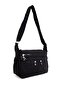 Women's Water Resistant Crinkle Fabric Multi-Compartment Adjustable Black Cross Strap Shoulder Bag