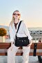 Women's Water Resistant Crinkle Fabric Multi-Compartment Adjustable Black Cross Strap Shoulder Bag - 6