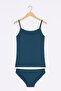 Women's Petrol Viscose Lycra Soft Fabric String Strap Tank Top & Slip Panties Set L3I5K3L4Ekk