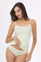 Women's Ecru Viscose Lycra Soft Fabric String Strap Tank Top & Slip Panties Set L3I5K3L4Ekk - 2