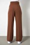 Women's Brown Pleated High Waist Button Closure Fabric Palazzo Pants - 8