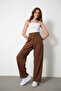 Women's Brown Pleated High Waist Button Closure Fabric Palazzo Pants - 5