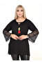 Special Design Sleeve Flounce and Lace Lace Boat Neck Blouse