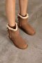 Women's Brown Genuine Suede Fur Inside Single Bow Boots 191061 - 4