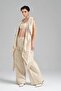 Women's Thick Linen Fabric Pleated Palazzo Trousers - 2