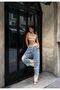 Ripped Jeans with Elastic Waist and Drawstring Waist. Palazzo Pants with Drawstring Hem Knit Pants - 4