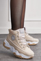 Daily Women's Beige Sneaker with Glittery Laces, High Thick Heel, Ankle-Length, Comfortable, Lightweight Sports Shoes 2410