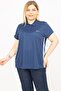 Women's Navy Blue Plus Size Polo Collar Side Stripe Sports Blouse 65n35771