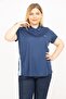 Women's Navy Blue Plus Size Polo Collar Side Stripe Sports Blouse 65n35771 - 2