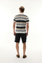 Men's Mustard Color Striped Polo Collar Short Sleeve Knit Sweater - 2