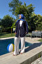 Women's Navy Blue Linen Kimono with Tie Detail - 7