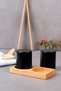 Ceramic Set of 2 Ceramic Salt and Pepper Shakers – Matte Black with Natural Wooden Stand - 3
