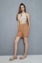 Women's Summer Camel Color Muslin Fabric Pocket Detail Comfortable Spacious Shorts - 5
