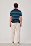 Men's T-Shirt with Horizontal Stripes, Navy Blue Knit Fabric, Regular Fit, Polo Collar - 4