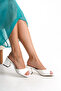 Alya White Patent Leather Thick Heeled Square Evening Dress Women's Slippers