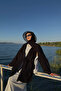 Women's Black Tie Detailed Flam Linen Kimono - 2