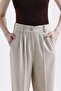 Women's Beige High Waist Pleated Wide Leg Pants with Elastic Back - 5