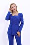 Square Collar Jacket-Cobalt Blue - 1075100