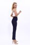 Elastic Tight-Legged Trousers-Navy Blue - 4