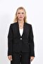Plus Size - Collared Single Button Jacket-Black - 3
