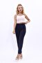 Elastic Tight-Legged Trousers-Navy Blue - 2
