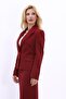 Plus Size - Collared Single Button Jacket-Burgundy - 2