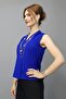 Cobalt Blue V-Neck Shoulder Pleated Blouse - 2
