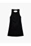 Viscose Linen Blend Sleeveless Crew Neck Mini Dress with Window Detail on the Back - 4