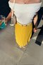 Women's Yellow Elastic Waist Plain Pleated Maxi Skirt - 2