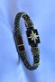 Genuine Leather Men's Bracelet Made with Compass Rectangle Zircon Stone Handcrafted