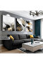 Amazing | Black&Gold Set Flower Pattern Combination | Framed Glass Table 3 Pieces Vertical