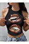 Women's Black Printed Crop Tank Top – Teeth Grillz Pattern, Street Fashion Style - 4