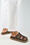 Brancato Women's Genuine Leather Buckle Banded Sabo Brown Slippers - 7