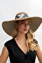 Women Wide Brim Straw Hat with Flower Pattern Stripe Beach Vacation Travel Hat