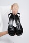 Women's Black Cross Platform Evening Dress Shoes - 4