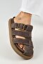Brancato Women's Genuine Leather Buckle Banded Sabo Brown Slippers - 5