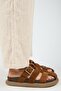 Brancato Women's Genuine Leather Buckle Banded Sabo Tan Slippers - 2