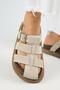 Brancato Women's Genuine Leather Buckle Banded Sabo Beige Slippers - 6
