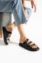 Black Vegan Leather Women's Slippers with Three Gold Buckles |   Stylish and Comfortable Summer Model with Orthopedic Soles - 4